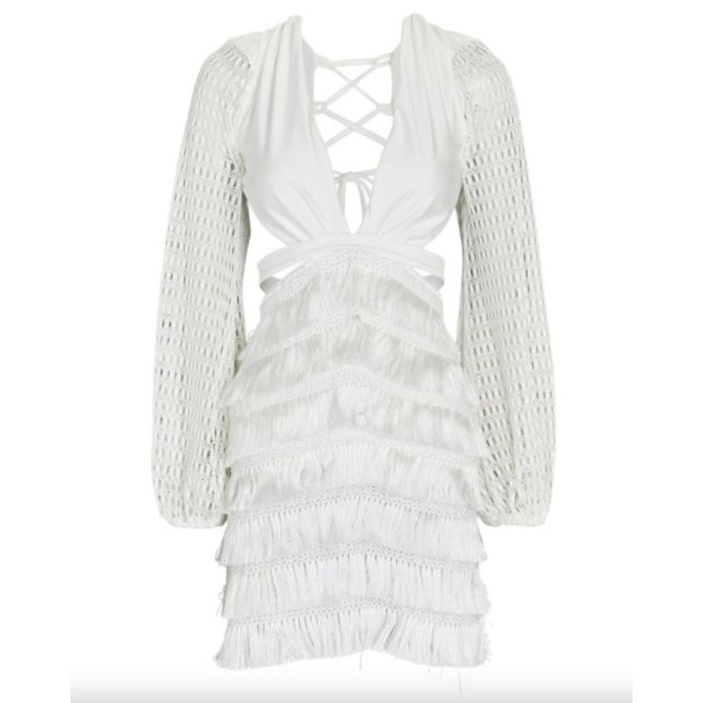 PatBO Cut-out Fringe Mini Dress White Women's Size 2 - Picture 13 of 16